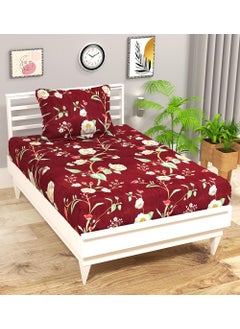 VAS COLLECTIONS VAS COLLECTIONS Premium 3D Printed 144 TC Microfiber Single Bedsheet with 1 Pillow Covers 220X152 cm Rust Red Green  - Image 1