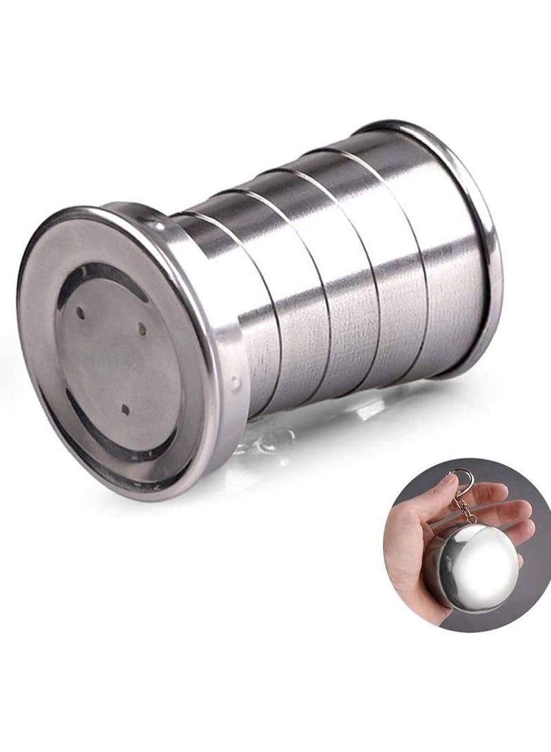Stainless Steel Camping Folding Cup 75ml With Keychain Silver  - Image 2