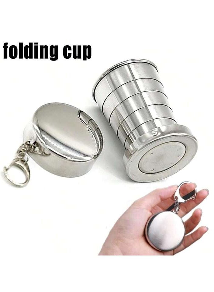 Stainless Steel Camping Folding Cup 75ml With Keychain Silver  - Image 1