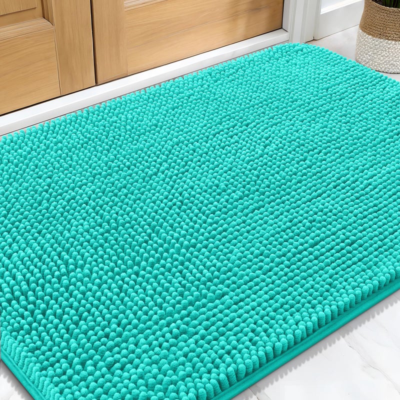 OLANLY Dog Door Mat for Muddy Paws 30x20, Absorbs Moisture and Dirt, Absorbent Non-Slip Washable Doormat, Quick Dry Chenille Mud Mat for Dogs, Entry Indoor Entryway Carpet for Inside Floor, Teal - Image 1