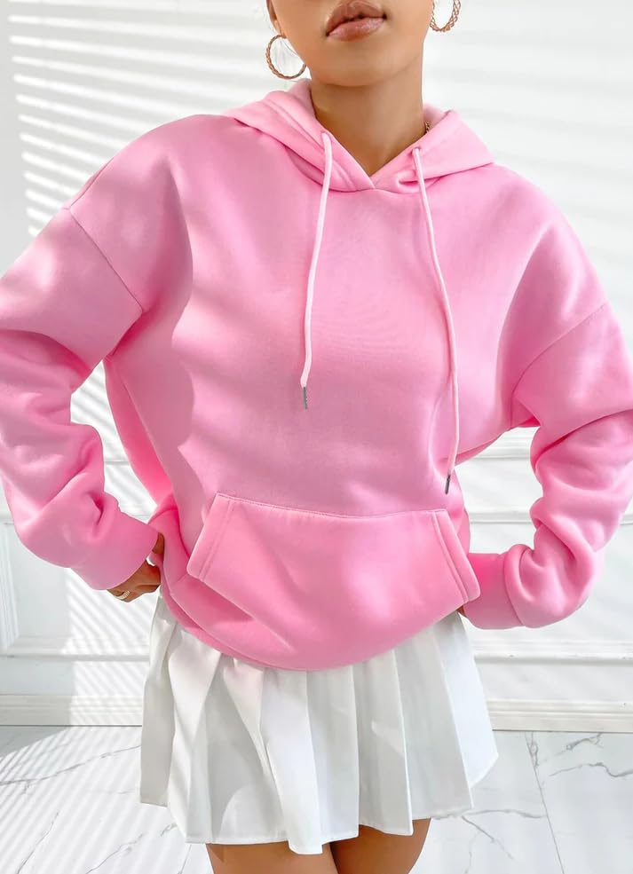 THALASI Women Back Printed Oversized Pink High Neck Regular Fit Sweatshirts with Hoodies - Cotton Winter Hoodies with Stylish Chest Pocket and Aesthetic Vibes & Full Sleeve Winter Wear Large - Image 3
