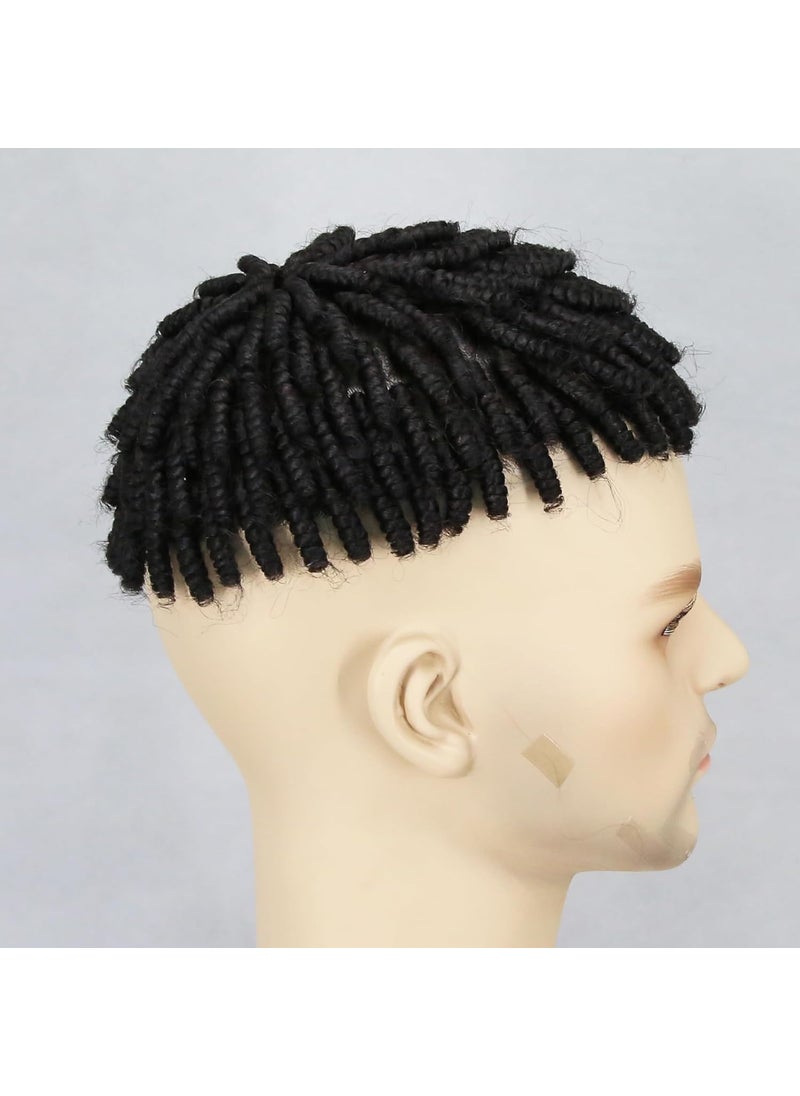 ZigZag Hair - zigzag hair Toupee Hair for Men Coiled Curly Braid PU Base Thin Skin Mens Toupee Human Hair Natural Black Color Toupee for Black Men Wig Replacement Hairpiece - Image 1