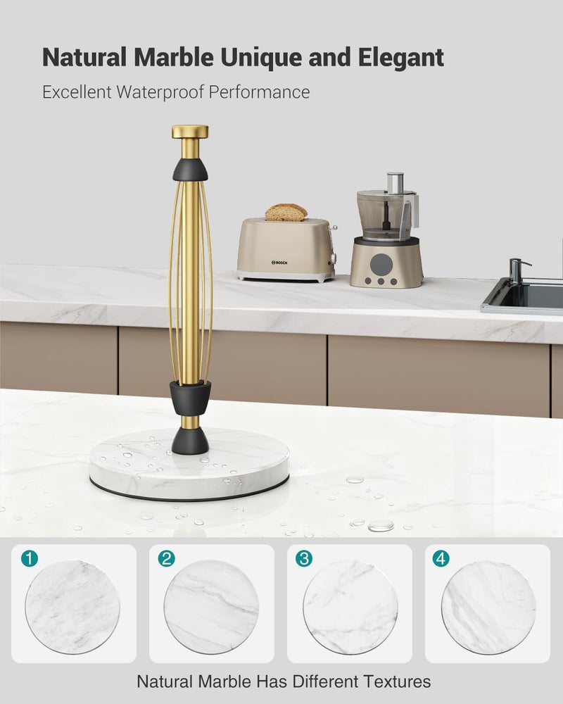PAROTO Paper Towel Holder Countertop, Marble Weighted Base, Warm Gold, One-Handed Tear, Freestanding Paper Towel Stand Rack with Ratchet Mechanism for Kitchen Bathroom Essential Decor Accessories - Image 5