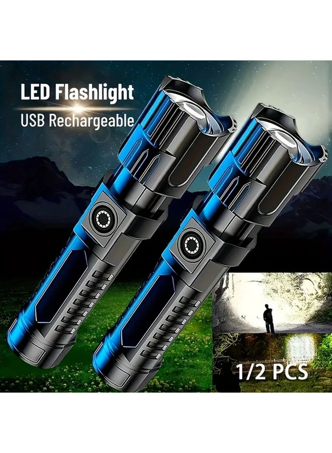 2pcs Super Bright LED Rechargeable Handheld Flashlight 350 Lumens Adjustable Zoom USB Charging - Image 2