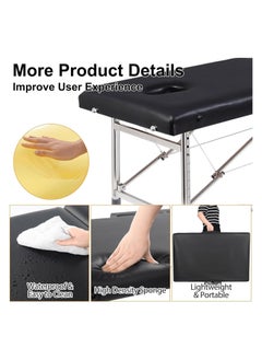 brunson Portable Massage Bed Foldable Massage Tables with Pillow SPA Bed with Stainless Steel Frame 2 Fold Black for SPA Salon Tattoo Massage Therapeutic Treatment Massage Table Adjustable Table 180cm Long 70cm Wide 2 Fold PU Portable Salon Massage Bed  - Image 3