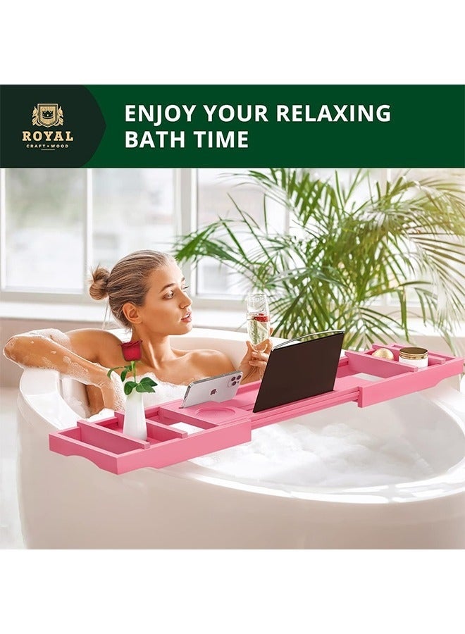 Bukela Luxury Bathtub Caddy Tray, One or Two Person Bath and Bed Tray, Bonus Free Soap Holder (Pink) - Image 4
