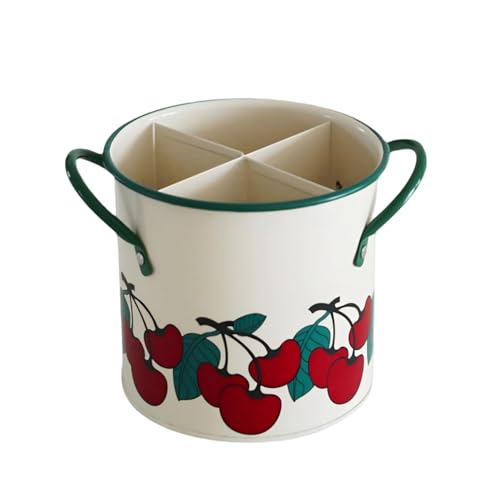 CJFNDFA Vintage Utensil Crock - vintage red Kitchen Decor Iron Organizer with Detachable Divider, 4-Compartment Drain Hole Utensil Holder for Vintage Kitchen Utensils & Accessories - Image 1