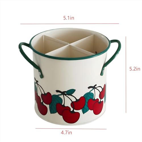 CJFNDFA Vintage Utensil Crock - vintage red Kitchen Decor Iron Organizer with Detachable Divider, 4-Compartment Drain Hole Utensil Holder for Vintage Kitchen Utensils & Accessories - Image 2