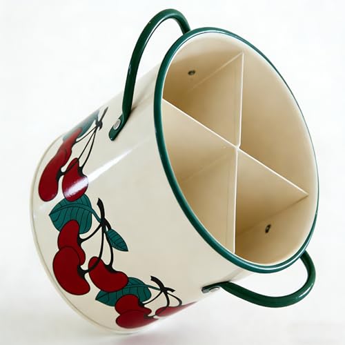 CJFNDFA Vintage Utensil Crock - vintage red Kitchen Decor Iron Organizer with Detachable Divider, 4-Compartment Drain Hole Utensil Holder for Vintage Kitchen Utensils & Accessories - Image 3