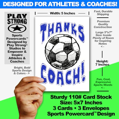 Play Strong 3-Pack Thank You SOCCER COACH Cards (5x7) – Premium Greeting Card Set with Envelopes – Perfect Appreciation Gift for Soccer Coaches, Players, Teams & Fans - Image 2