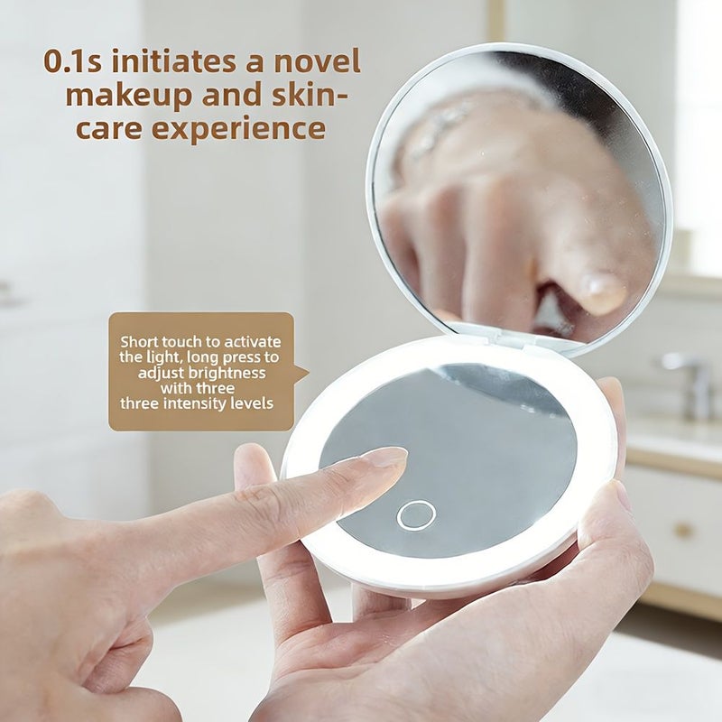 Rechargeable Dual Sided Compact Makeup Mirror Pink Folding Vanity Mirror With 5x 1x Magnification Quick Switch 180 Degree Foldable Magnifying Mirror High Definition Transparent Glass Portable Pocket - Image 5