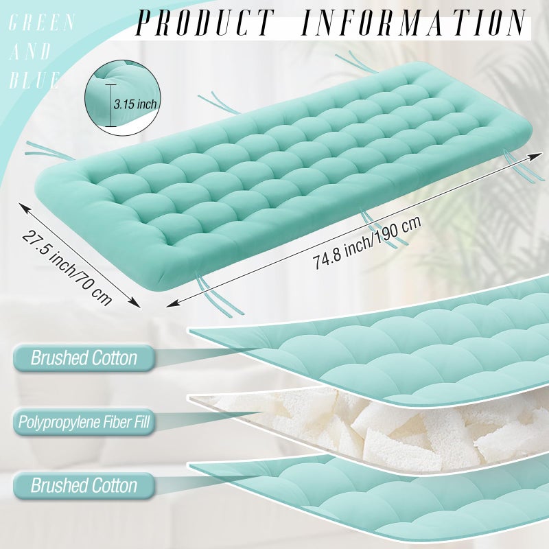 Vercraft Long Floor Cushion Large Floor Cushion with Brushed Cotton 74.8 x 27.5 x 3.15 in Jumbo Lounger Pillow for Outdoor Indoor Bay Window Meditation Yoga Reading Sleeping(1 Pc,Cyan) - Image 3