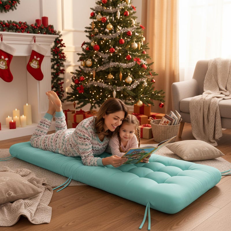 Vercraft Long Floor Cushion Large Floor Cushion with Brushed Cotton 74.8 x 27.5 x 3.15 in Jumbo Lounger Pillow for Outdoor Indoor Bay Window Meditation Yoga Reading Sleeping(1 Pc,Cyan) - Image 5