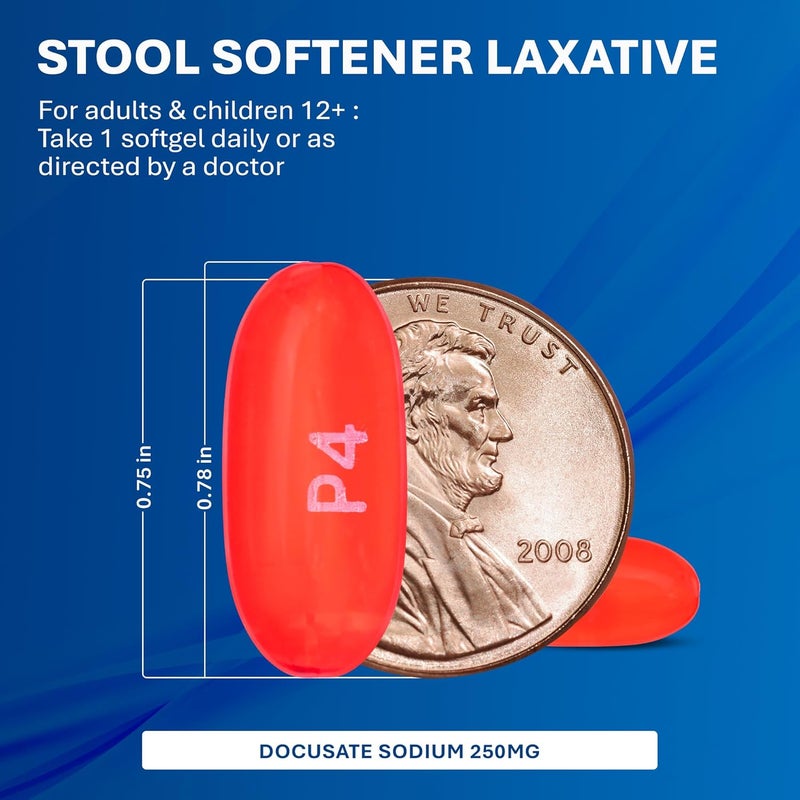 MAJOR Docusate Sodium 250 mg, Extra Strength Stool Softener Laxative for Occasional Constipation Relief – Stimulant‑Free, 100 Softgels (1 Pack) - Image 4