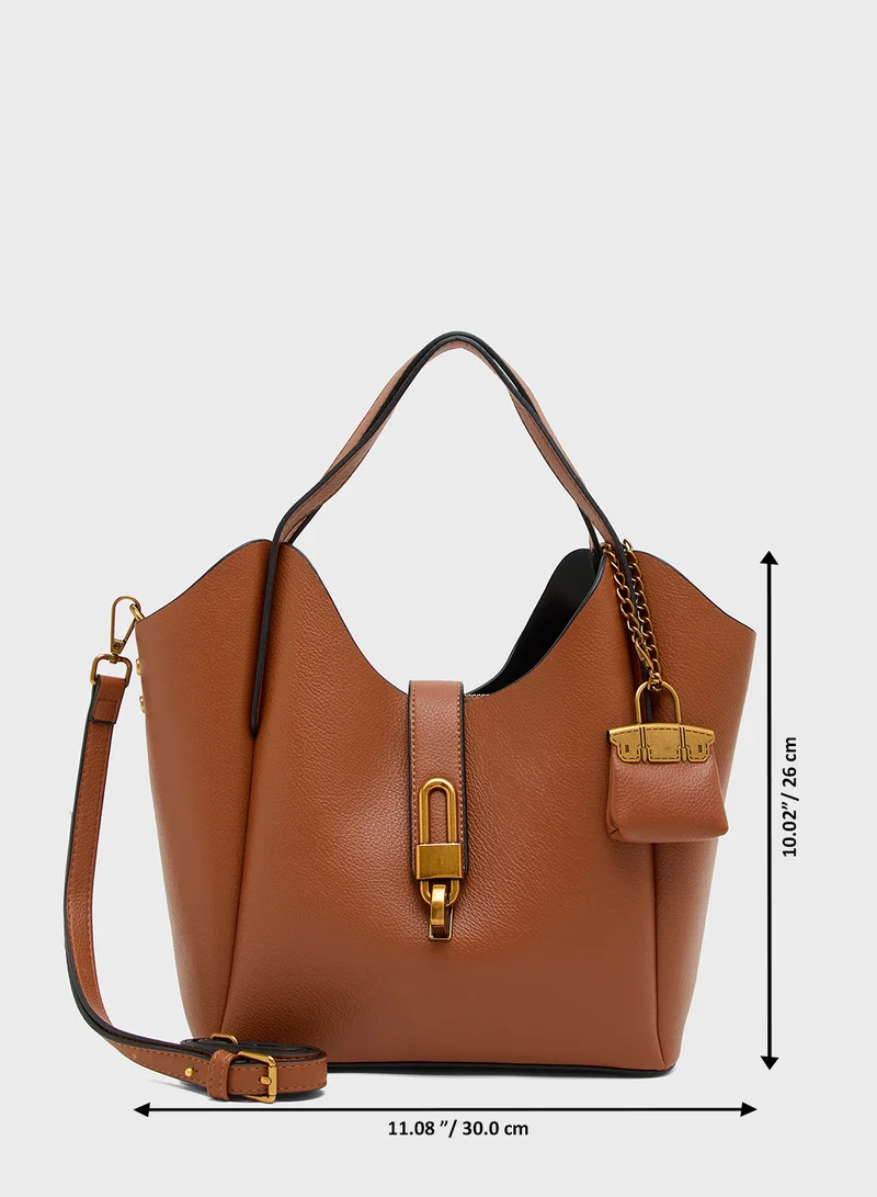 Ginger brown topnotch shoulder bag with mini wallet for Women | Best Price UAE