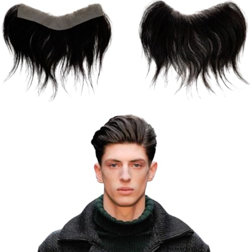 Voloria Men Forehead Hairline Toupee 100% Human Hair Skin PU Man Hairpieces Frontal Hair Topper for Receding Natural Hairline Replacement Systems (0.78x6.29INCH, 1B Black Color) - Image 1