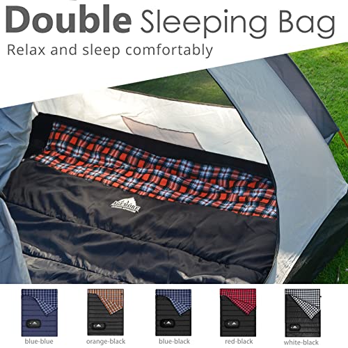 AGEMORE Cotton Flannel Double Sleeping Bag for Camping, Backpacking Or Hiking. Queen Size 2 Person Waterproof Sleeping Bag for Adults Or Teens. Lightweight with Compression Sack - Image 2