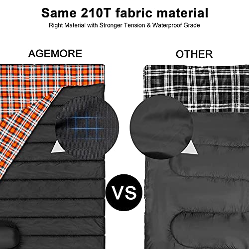 AGEMORE Cotton Flannel Double Sleeping Bag for Camping, Backpacking Or Hiking. Queen Size 2 Person Waterproof Sleeping Bag for Adults Or Teens. Lightweight with Compression Sack - Image 5