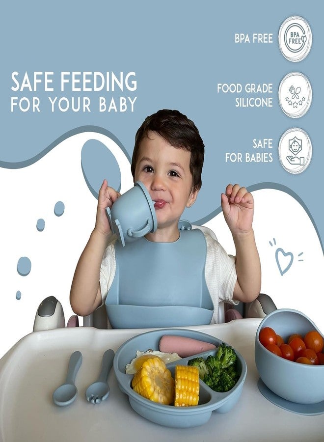 Calyrex طقم فطام الأطفال من كاليريكس، 6 قطع، طقم طعام للأطفال مع وعاء شفط، أطباق وملعقة أطفال، مرايل قابلة للتعديل، طقم أدوات مائدة للوجبة الأولى للمواليد الجدد (أخضر) - Image 3