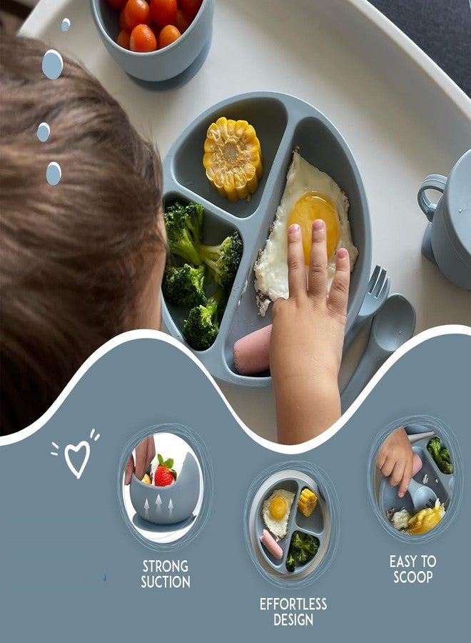 Calyrex طقم فطام الأطفال من كاليريكس، 6 قطع، طقم طعام للأطفال مع وعاء شفط، أطباق وملعقة أطفال، مرايل قابلة للتعديل، طقم أدوات مائدة للوجبة الأولى للمواليد الجدد (أخضر) - Image 2