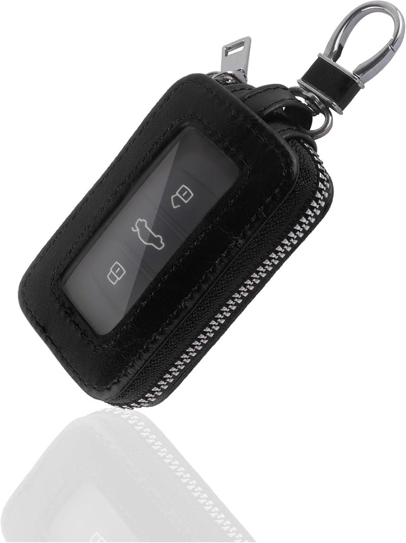 Turcee Car Key Fob Cover,Universal Key Fob Case with Keychain & Carabiner,Leather Car Smart Key Fob Holder Fits Remote Key Fob (Black) - Image 2