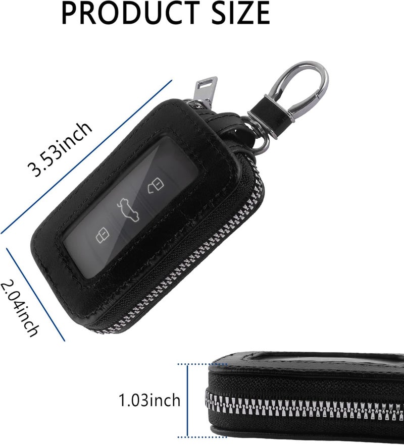 Turcee Car Key Fob Cover,Universal Key Fob Case with Keychain & Carabiner,Leather Car Smart Key Fob Holder Fits Remote Key Fob (Black) - Image 3