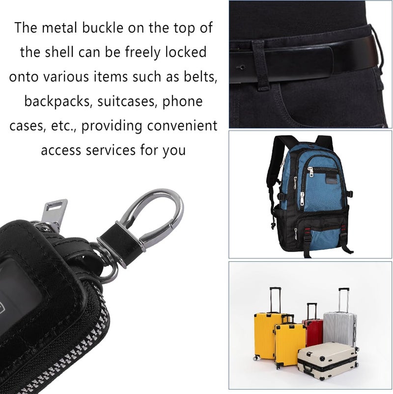 Turcee Car Key Fob Cover,Universal Key Fob Case with Keychain & Carabiner,Leather Car Smart Key Fob Holder Fits Remote Key Fob (Black) - Image 4