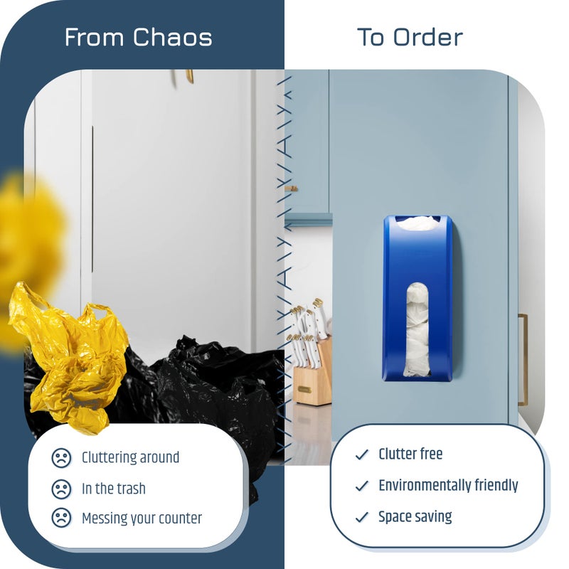 Manterio Plastic Bag Holder | Durable Plastic Wall Mount Kitchen Grocery Bag Storage Organizer | Smudge Proof, Fingerprint Resistant | Blue - Image 2