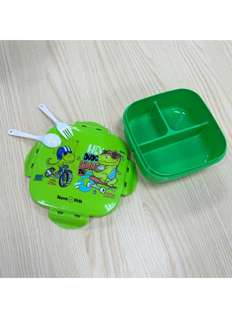 Bento Lunch Box Square 1000 Ml, T- Rex Green