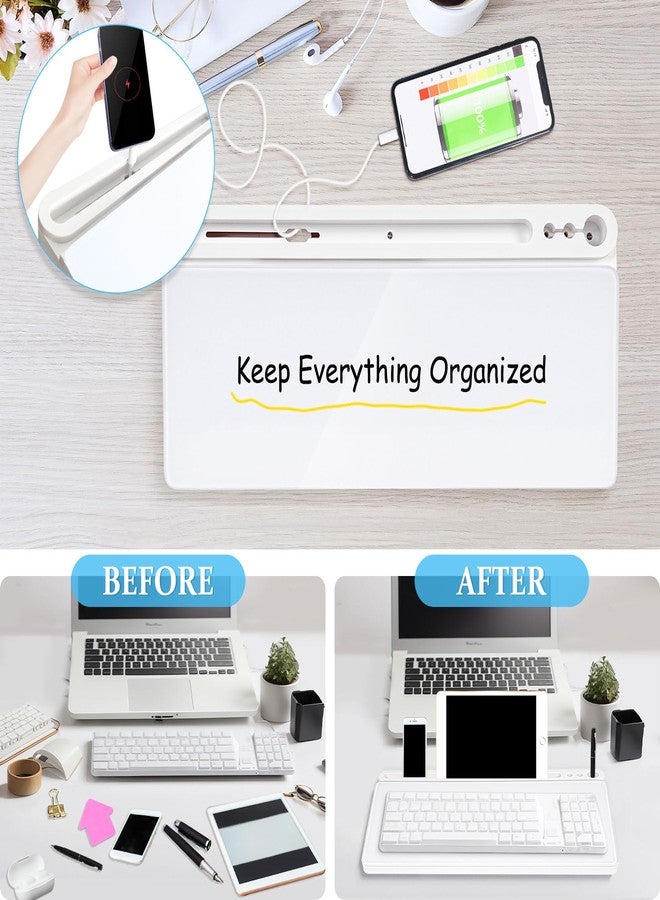 DOLLAR BOSS Glass Desk Whiteboard Small Dry Erase Board Desktop White Board with Storage Drawer Computer Keyboard Stand Desk Organizer Office Accessories Back to School Supplies with 4 Markers, White - Image 3