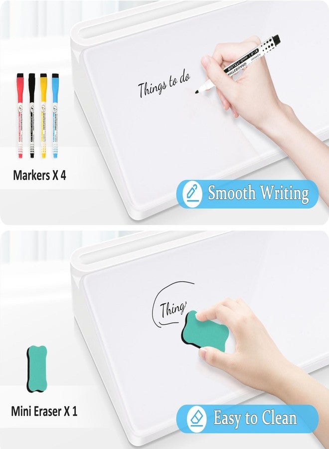 DOLLAR BOSS Glass Desk Whiteboard Small Dry Erase Board Desktop White Board with Storage Drawer Computer Keyboard Stand Desk Organizer Office Accessories Back to School Supplies with 4 Markers, White - Image 5
