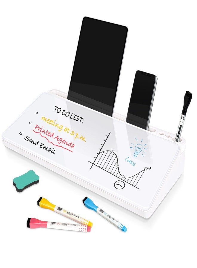 DOLLAR BOSS Glass Desk Whiteboard Small Dry Erase Board Desktop White Board with Storage Drawer Computer Keyboard Stand Desk Organizer Office Accessories Back to School Supplies with 4 Markers, White - Image 1