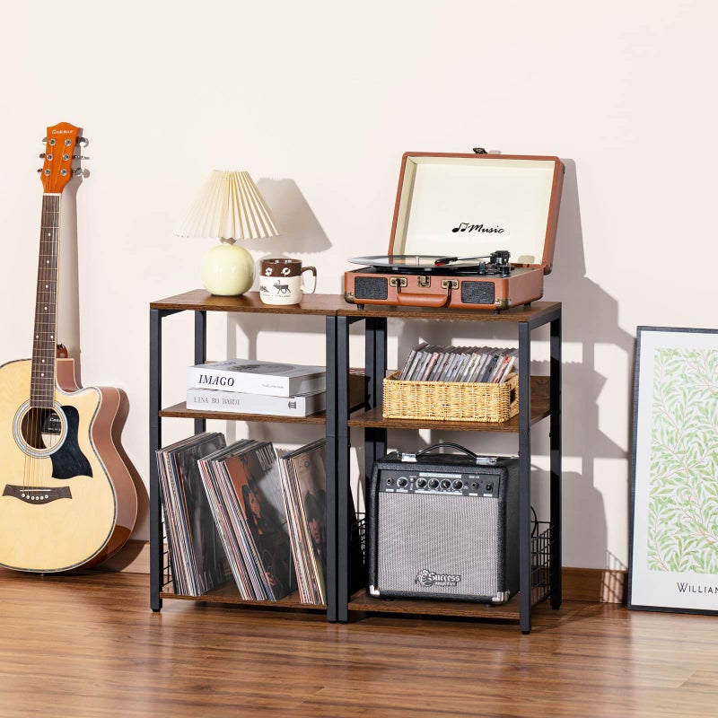 LELELINKY 3 Tier End Table,Record Player Stand with Storage Up to 100 Albums,Turntable Stand for Vinyl,Brown Records Shelf for Living Room Bedroom - Image 5