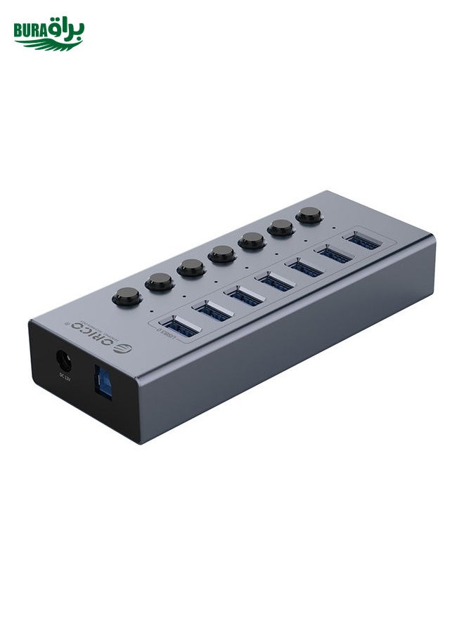 BURAQ ORICO BT2U3-7AB-GY-BP 7 Ports USB 3.0 HUB with Individual Switches(EU Plug)  - Image 1