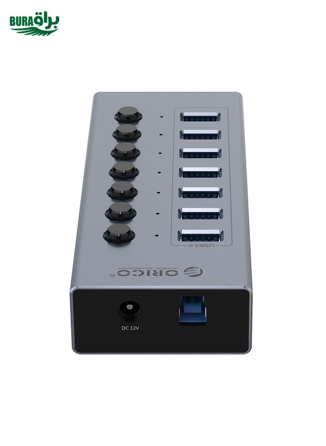 BURAQ ORICO BT2U3-7AB-GY-BP 7 Ports USB 3.0 HUB with Individual Switches(EU Plug)  - Image 2