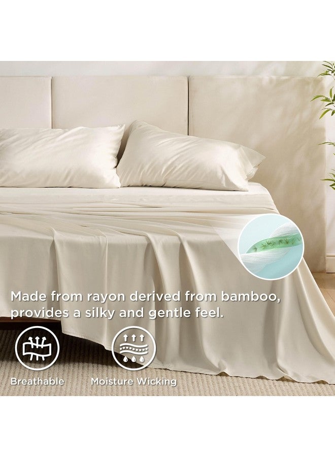 Bedsure Bedsure Full Size Sheets, Cooling Sheets Full, Rayon Derived from Bamboo, Deep Pocket Up to 16", Breathable & Soft Bed Sheets, Hotel Luxury Silky Bedding Sheets & Pillowcases, Light Beige  - Image 3