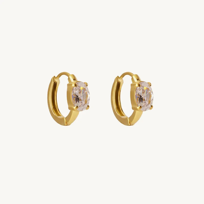 Palmonas PALMONAS Oval Solitaire Hoop Earrings for Women | 18K Gold Plated, Waterproof & Anti-Tarnish