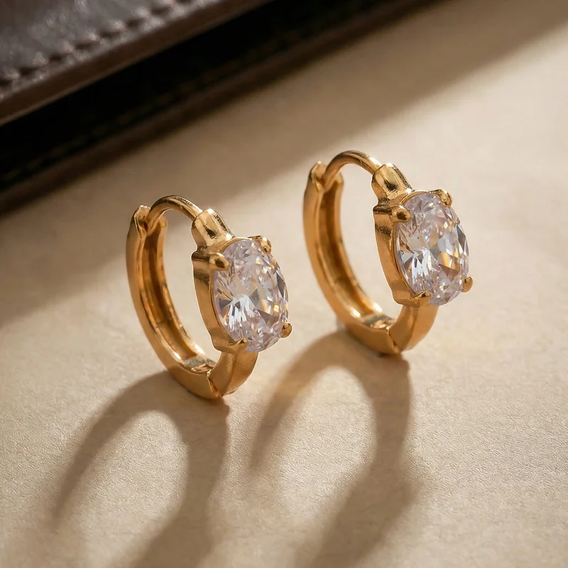 Palmonas PALMONAS Oval Solitaire Hoop Earrings for Women | 18K Gold Plated, Waterproof & Anti-Tarnish