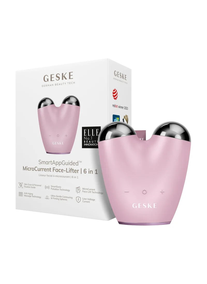 جيسكي SmartAppGuided MicroCurrent Face-Lifter 6 in 1 Facial Lifting Face & Jawline Trainer Face Tightening Anti Ageing Device Microcurrent Against Wrinkles Double Chin Remover - Pink