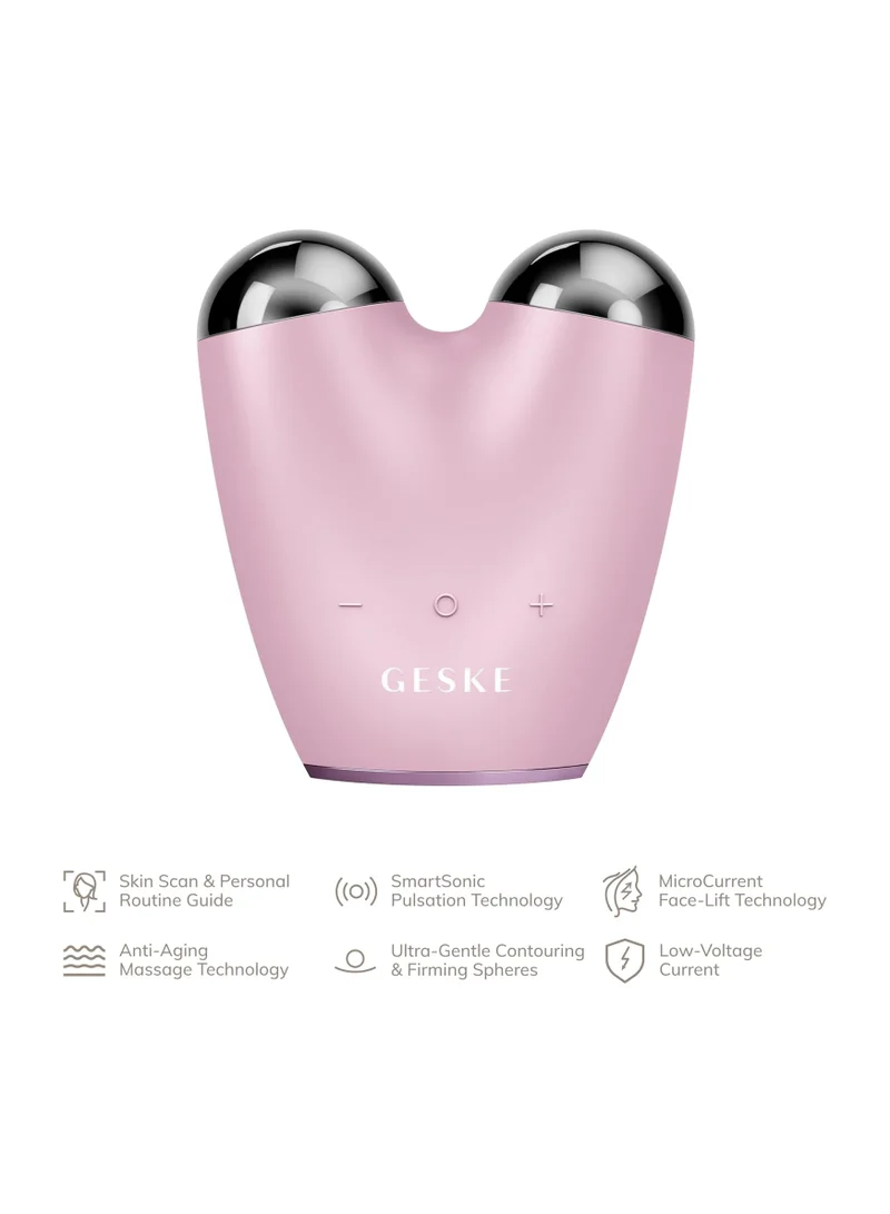 GESKE SmartAppGuided MicroCurrent Face-Lifter 6 in 1 Facial Lifting Face & Jawline Trainer Face Tightening Anti Ageing Device Microcurrent Against Wrinkles Double Chin Remover - Pink
