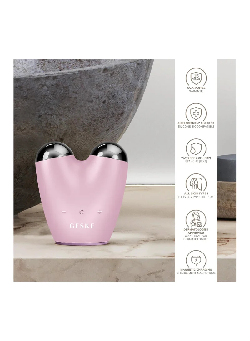 GESKE SmartAppGuided MicroCurrent Face-Lifter 6 in 1 Facial Lifting Face & Jawline Trainer Face Tightening Anti Ageing Device Microcurrent Against Wrinkles Double Chin Remover - Pink