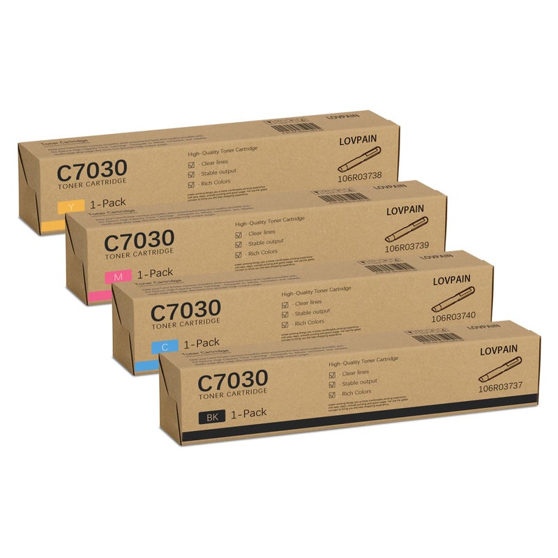 C7020 C7025 C7030 Extra High Capacity Toner Cartridges 4Pack 1BK1C1M1Y Lovn 106R03737 106R03740 106R03739 106R03738 Toner Set Replacement for Xerox VersaLink C7020 C7025 C7030 Printer