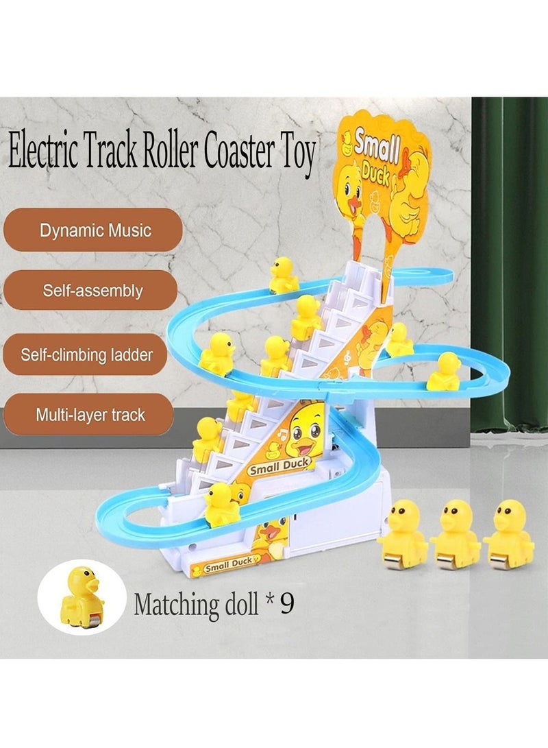 SYOSI Electric Ducks Chasing Race Track Game Set, Small Ducks Climbing Toys with 9 LED Flashing Lights Music Button, Fun Duck Stair Climbing Toy for Toddlers and Kids, Playful Roller Coaster Toy - Image 3