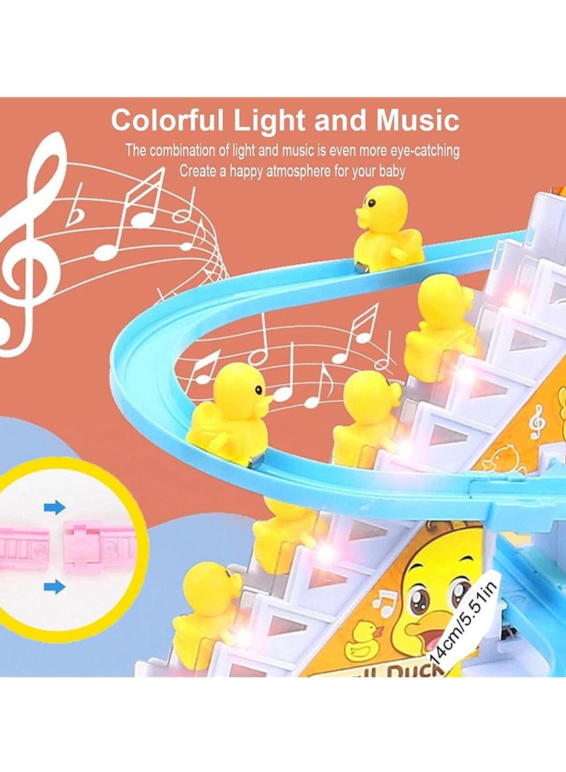 SYOSI Electric Ducks Chasing Race Track Game Set, Small Ducks Climbing Toys with 9 LED Flashing Lights Music Button, Fun Duck Stair Climbing Toy for Toddlers and Kids, Playful Roller Coaster Toy - Image 4