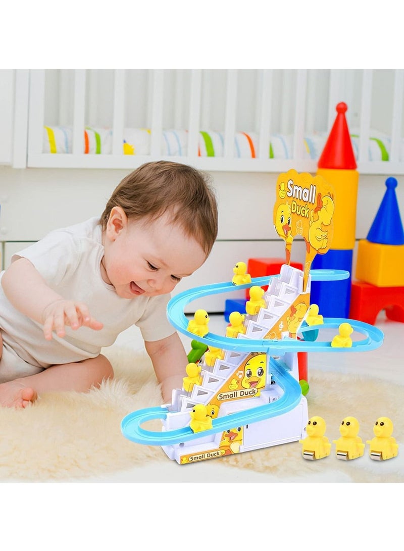 SYOSI Electric Ducks Chasing Race Track Game Set, Small Ducks Climbing Toys with 9 LED Flashing Lights Music Button, Fun Duck Stair Climbing Toy for Toddlers and Kids, Playful Roller Coaster Toy - Image 5