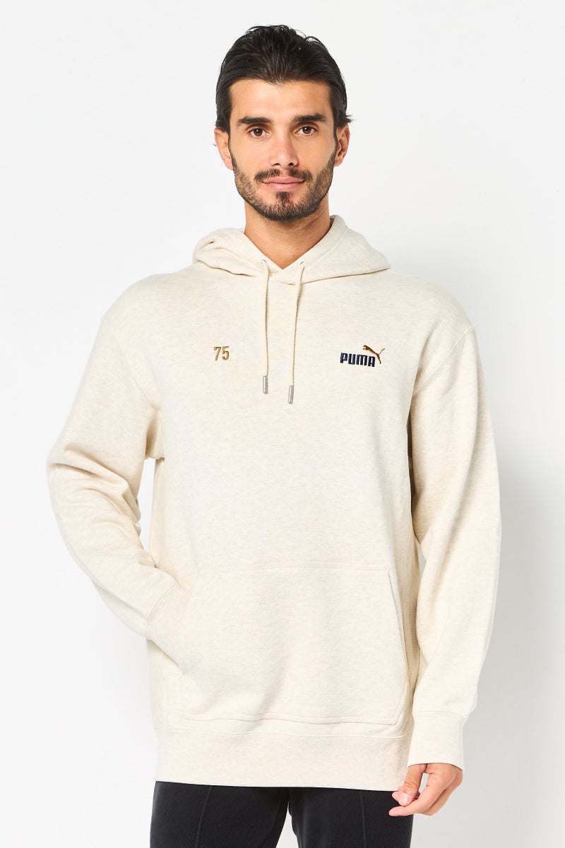 PUMA هودي رياضي طويل الأكمام للرجال من بومة إكس سيلكت، لون أوتميل هيثر - Image 1