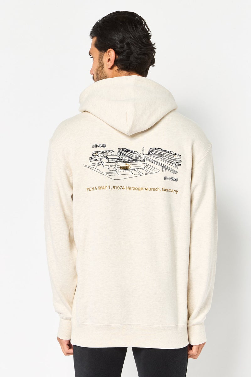 PUMA هودي رياضي طويل الأكمام للرجال من بومة إكس سيلكت، لون أوتميل هيثر - Image 4