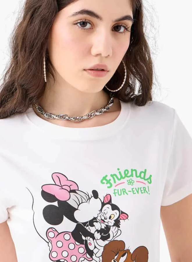 SP Characters Minnie Mouse Print T-shirt with Crew Neck and Short Sleeves