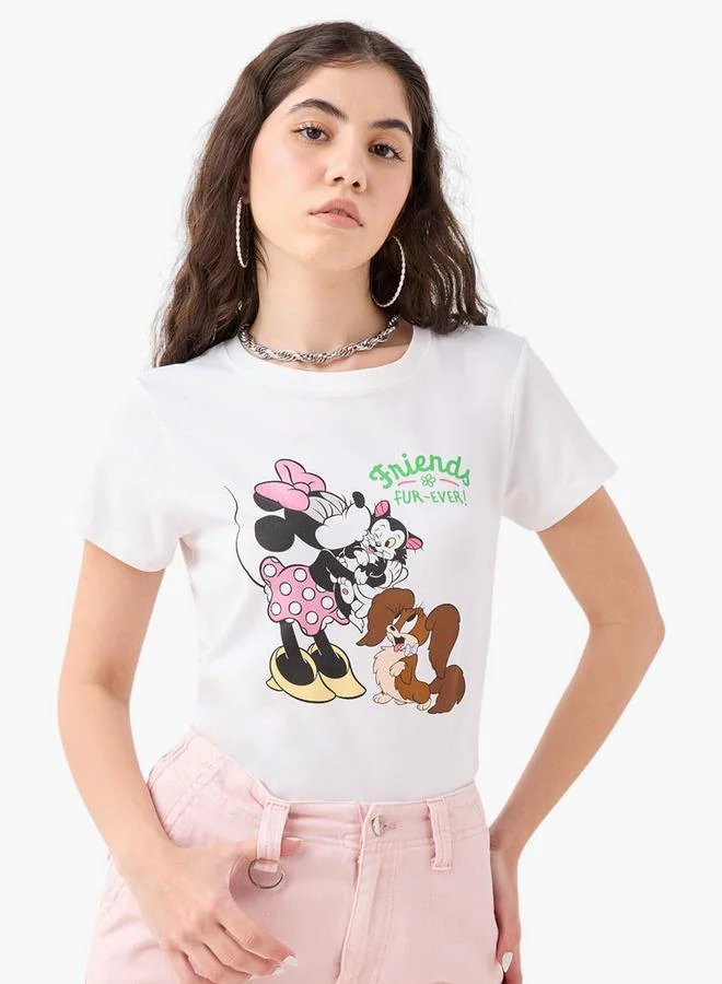 SP Characters Minnie Mouse Print T-shirt with Crew Neck and Short Sleeves