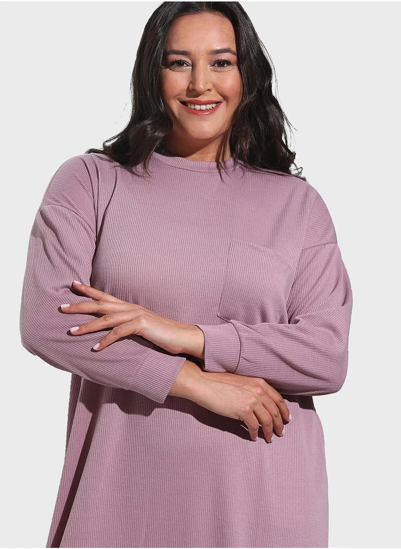 Alia by modanisa Round Neck Plus Size Dress